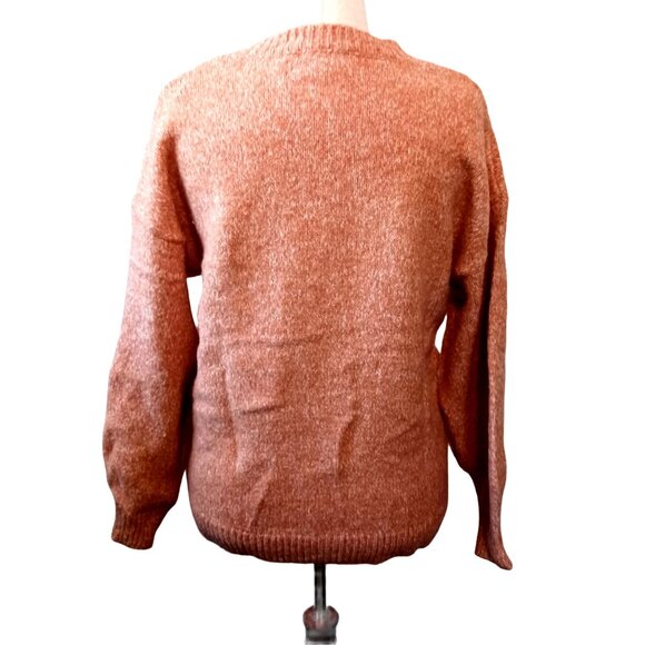 NWT, Pink Clover, Size L, Peach/Orange Color Knit Pullover Crewneck Sweater - Picture 3 of 11